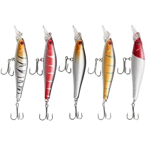 5pcs Artificial Bait Fishing Wobblers Fishing Vib Lures Kit 3D Artificial Fish Lures Sea Fishing Lures Fishing Tackle for Fresh Water Brine Fishing, Trout, Perch, Pike Cover