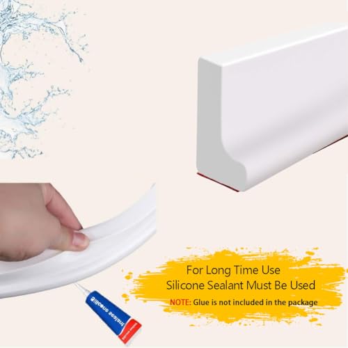 Zayejod 1M Schwallschutzleiste Dusche Selbstklebend Badezimmer Wassersperre Duschwasserdamm-Dichtleiste Silikon Duschschwelle Wasserstopper Abschlussleiste für Bad,Toilette,Küche, Weiß