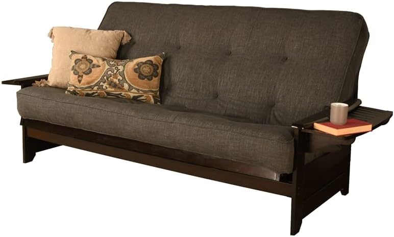 Kodiak Furniture Phoenix Queen-Size Espresso Wood Futon-Linen Charcoal Mattress