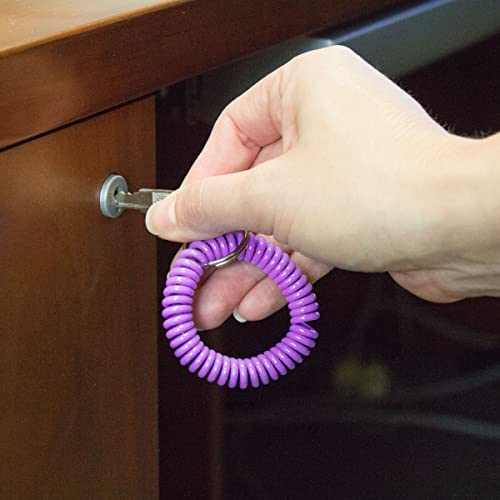 Image of Lucky Line 2 inch Diameter Spiral Wrist Coil with Steel Key Ring, Flexible Wrist Band Key Chain Bracelet, Stretches to 12 inch, Rainbow, 10 Pack (41009)