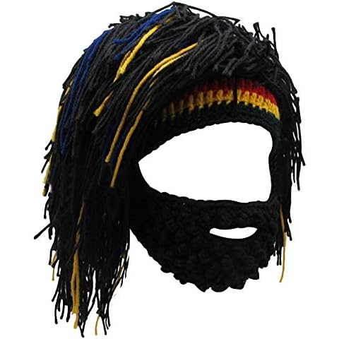 LroHan Knitted Bearded Beanie Hat Funny Skull Cap Winter Warm Skiing Full Mask for Men Women (Black) Cover