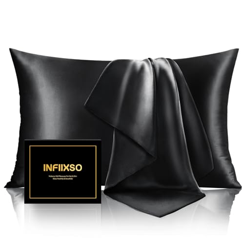 Image of Infiixso Silk Pillowcases Black Queen Size 1PC