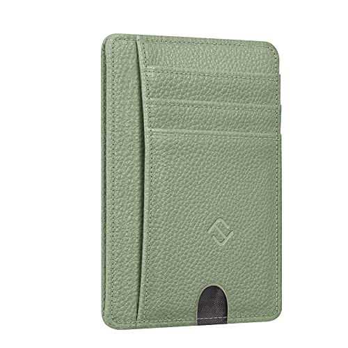 FINTIE Cartera Tarjetero de Crédito con Bolsillo Frontal - Tarjetero Minimalista con Bloque RFID Portatarjetas para Tarjetas de Crédito/Identificación con Cubierta Transparente, Salvia Verde