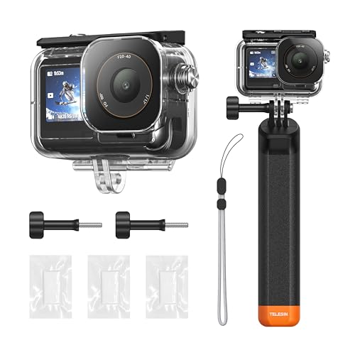 TELESIN Waterproof Case With Floating Stick for DJI Action 5 Pro Action 4/3 Camera with Anti-Fog Underwater Housing Shell Cage Supports 60M/196FT Deep Diving Scuba Snorkeling with Quick Release Screw
