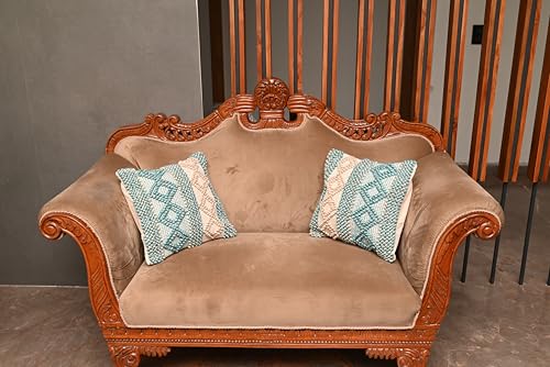 Image of TIB Premium Boho Decorative Throw Cushion Covers, 16 x 16 cm, Set of 2, Cotton. (Blue & White Diamonds)