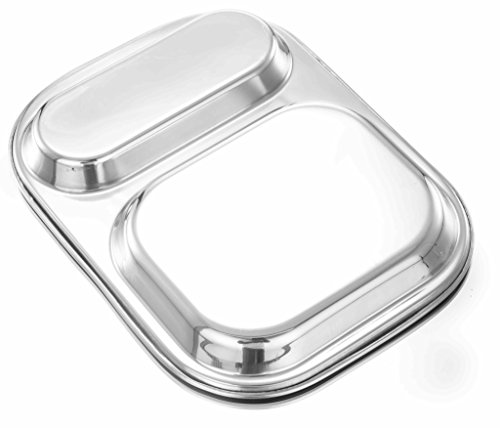 Image of Expresso 2 in 1 Rectangle Eight Compartment Divided Plate /Thali /Bhojan Thali /Mess Tray /Dinner Plate | Plates for Lunch /Dinner with Mirror Finish Stainless Steel Bhojan Plates Set of 2