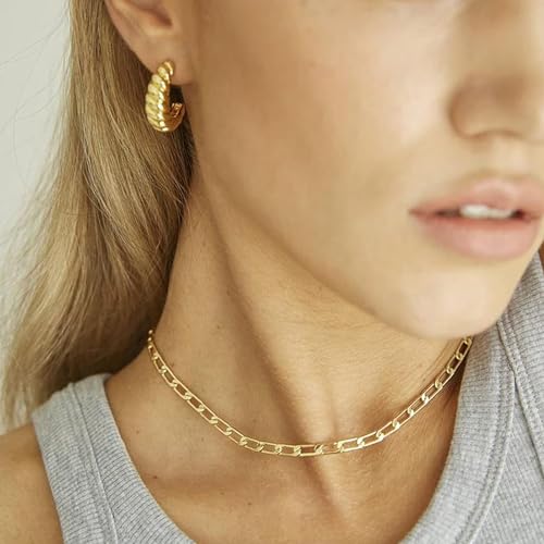 Image of Shining Diva Fashion Anti Tarnish Jewellery Celebrity Inspired 14k Real Gold Plated Simple Plain Link Chain Chunky Huggie Hoop Trendy Stylish Copper Earrings for Women Girls