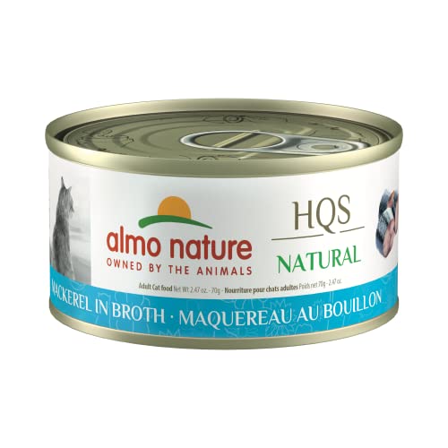 almo nature HQS Natural Mackerel, Grain Free, Additive Free, Adult Cat Canned Wet Food, Flaked, 24 x 70g/2.47 oz (1016H-CS)