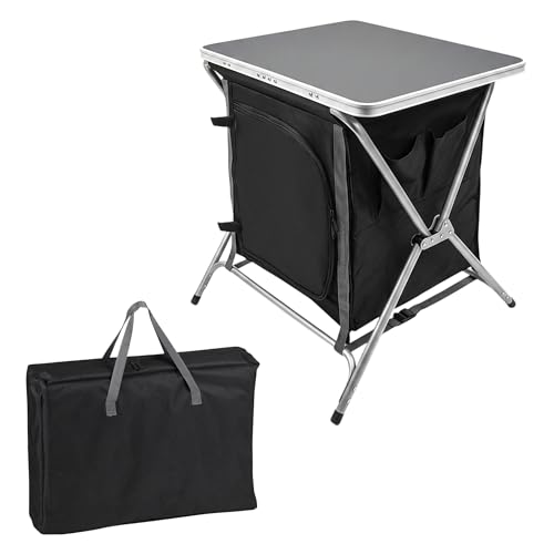Spetebo Alu Campingschrank Faltbar - 64x60x45cm - Camping Faltschrank Campingtisch Mehrzweckschrank Küche Vorzelt Zubehör - Grau/Schwarz