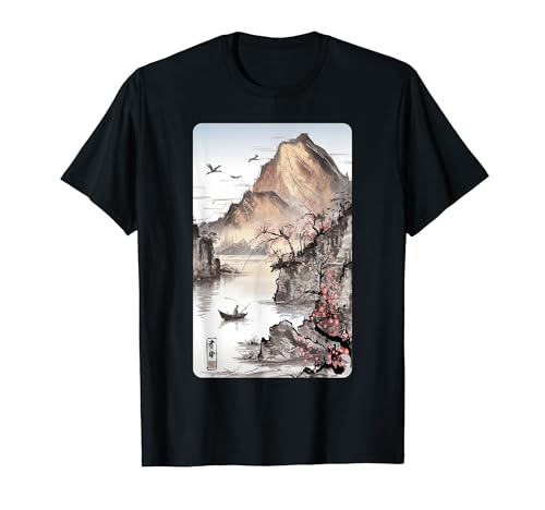 Art japonais Grue Oiseaux Grues volantes Lavage Peinture Art T-Shirt