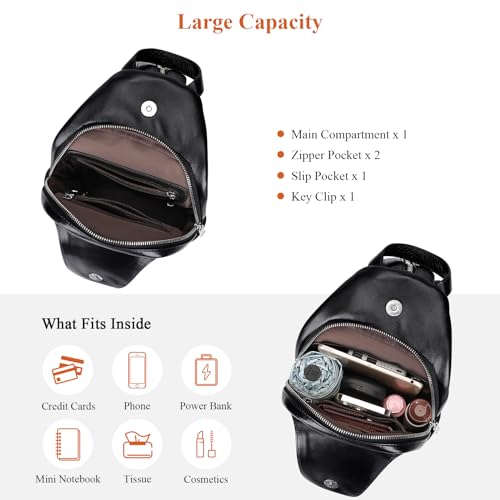 Image of Over Earth Genuine Leather Sling Bag for Women Men Small Causal Crossbody Purse Chest Backpack(O212E Classic Black)