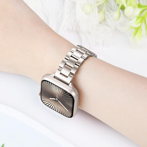 Image of Melyis Slim Metal Band Compatible with Apple Watch Bands for Women 46mm 45mm 44mm 42mm 49mm, Premium Stainless Steel iWatch Bands for Apple Watch Band Series 11 10 9 SE Series 8 7 6 5 4 3 Ultra-Starlight