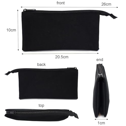 Fashion Stationery Black Triple Pocket Pencil Case Flat Zipper Pencil Pouch for Boys Girls Teenagers - Image 2