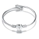 Suonie Plata Amor Corazón 26 Letra Inicial Alfabeto A-Z Pulsera Joyería Regalo Ajustable Para Hija Hijo Hermanas Amigos Madre Colega Amante Cumpleaños Navidad (T)
