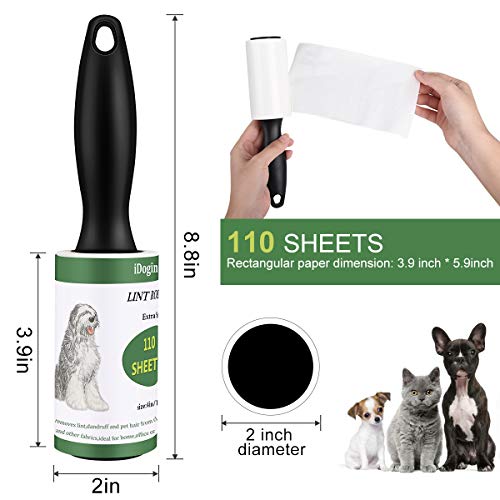 iDogin Pet Hair Roller Lint Remover Extra Sticky Lint Rollers 660 Sheets Total for Clothes, Furniture, Dog Cat Hair Removal (Supersize 110 Sheets/Refill, 2 Rollers, 6 Refills) - Thumbnail 5