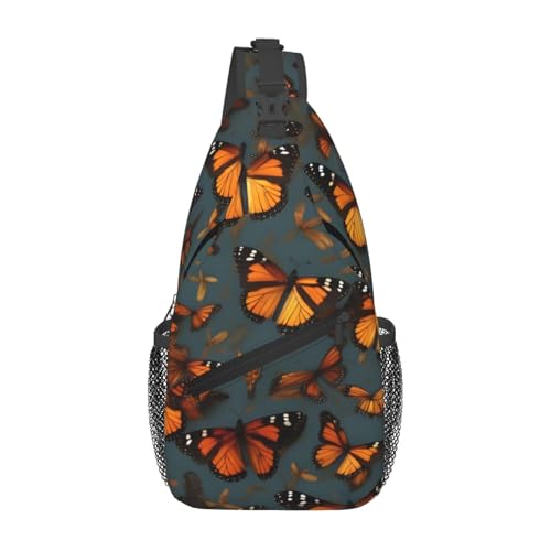 Mochila tipo sling estampada mariposas negra miniatura 1