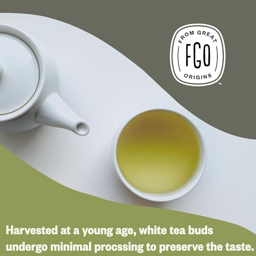 Image of FGO Organic White Tea, 100 Count, Eco-Conscious Tea Bags, Resealable Bag, Packaging May Vary (Pack of 1)