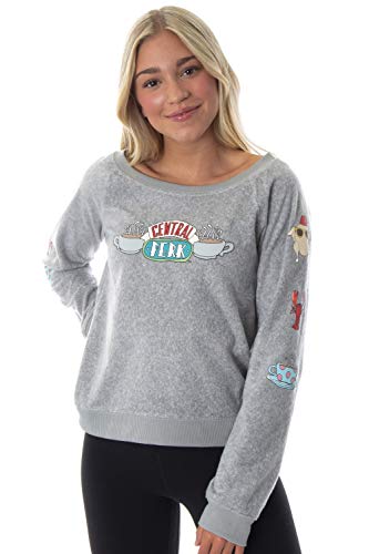 Friends TV Show Cafe Central Perk Logo Juniors' Fleecy Soft Loungewear Long Sleeve Pajama Top (SM)