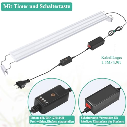 FEDOUR Full Spectrum LED Aquarium Licht: 60-80cm Klassische Aquariumleuchte mit Timer, Aquarium Pflanze Licht mit Stabilen Ausziehbaren Halterungen