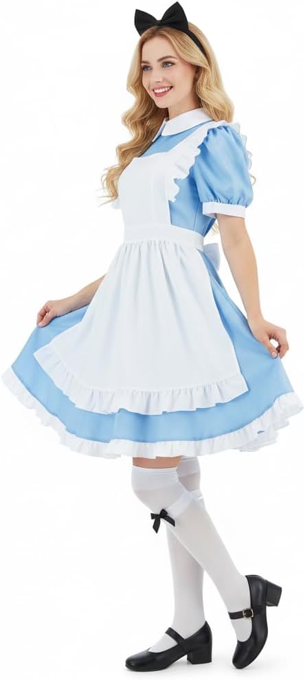 Alice Costume Women Wonderland Maid Outfit Anime Lolita Dress Halloween Cosplay Maid Apron Gloves Headband Socks Set - Image 2