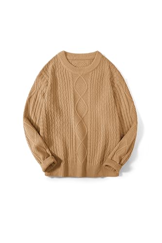 Image of Zeagoo Cable Knit Sweater Women Crewneck Long Sleeve Sweater 2024 Fall Chunky Vintage Pullover Tops