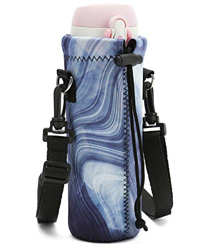 Image of RICHEN Neoprene Water Bottle Carrier Bag with Adjustable Shoulder Strap,Insulated Water Bottle Cover for Stainless Steel /Glass /Plastic Bottles