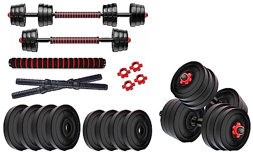 Image of Kore 3 in 1 Convertible 20 Kg (2 KG X 4 + 3 KG X 4) PVC Adjustable Dumbbells Set - Multicolor & Kore 20 KG PVC-DM COMBO16 (3Kg X 4 Plates + 2Kg X 4 Plates) Home Gym Dumbbells Kit