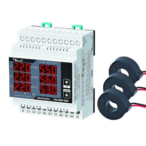 SPABOY Multímetro Digital EM-XXD-DIN, Contiene 3 CT, Pantalla trifásica de voltios (LL), (LN), amperios, frecuencia y Secuencia de Fases(60D(1-63A))