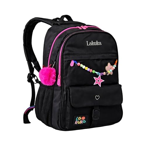 Mochila Escolar Infantil para Meninas, Pompom e Acessórios Decorativos