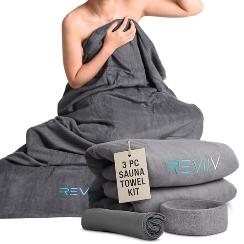 REVIIV Sauna Blanket Insert Towel Kit - 3 Pcs Luxuriously Soft & Absorbent Sauna Towel Sack with Microfiber Face Cloth & Headband - Accessories for Infrared Blanket Simplified Cleanup - 70 x 30