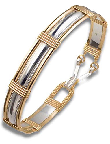 Handmade 14K Gold Filled And 925 Sterling Silver Wire Wrapped Bangle Bracelet - Size Medium 7 1/4" Inner Measurement - Smooth High Polish Design - Gold Bracelets For Women #TOP5