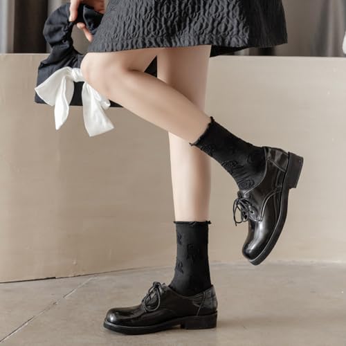 Image of Starella Womens Cute Floral Ruffle Frilly Socks Cotton Goth Preppy Dress Sock for Mary Janes 5 Pairs