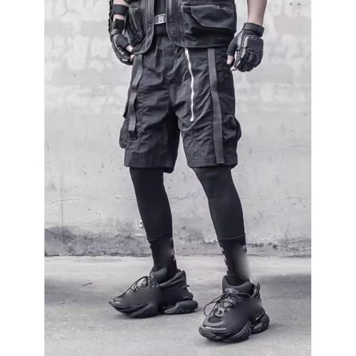 Short cargo tactique noir coupe ample vêtement d'été multi-poches - 3