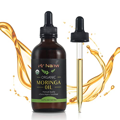 MR NAHW Moringa Oil - USDA Certified Organic, 100% Pure, Cold Pressed & Unrefined Gluten Free Oil (4.0 oz) - Natural Moisturizer for Skin, Face, Body & Hair - Non-GMO & Vegan (4.0 FL Oz 120 ml)