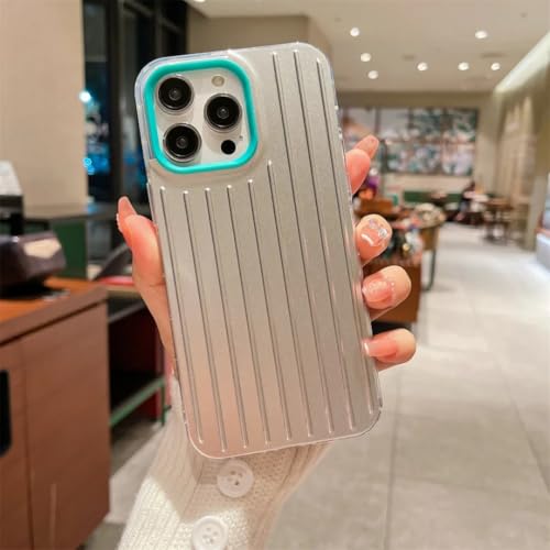 Coque rigide iPhone 16 Pro à rayures argent et bleu pour une protection quotidienne