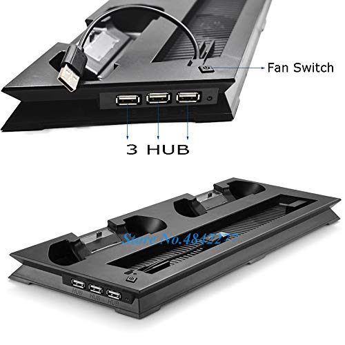 PS 4 Slim Vertical Stand Cooling Fan Cooler & Dual USB Charger Charging Dock and 3 Extra HUB for Playstation 4 PS4 Slim + 4 Caps