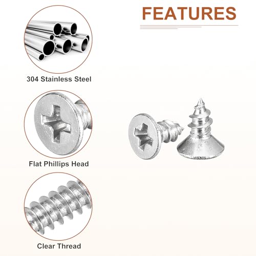 Image of DTGN 200Pcs 4 inch x1 /4 inch Flat Head Wood Screws, Self Tapping Screws Silver
