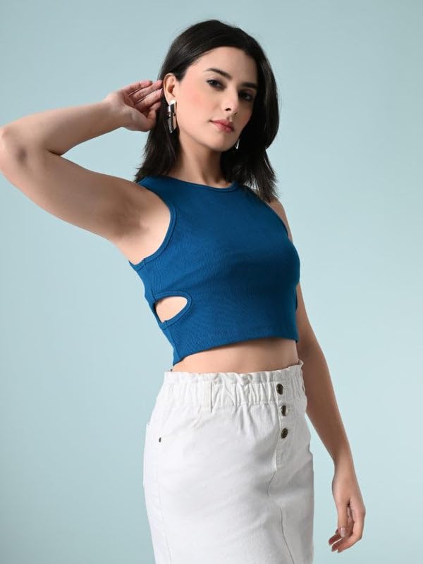 Image of Women's Cotton Ribbed Crop Top | Sleeveless Slim Fit Tank | Summer Wear
