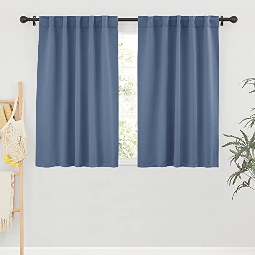 Image of RYB HOME Small Window Curtains Blackout, Privacy Thermal Insulating Drapes for Bedroom Bathroom Basement Cafe Classroom Window Decor, W 34 x L 45 inches, Stone Blue, 2 Panels