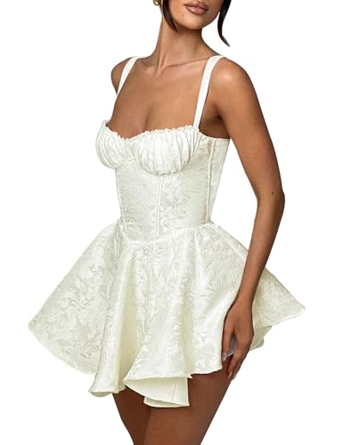 Image of LuFeng Womens Sweetheart Neckline Satin A-line Spaghetti Straps Jacquard Mini Dress Bow Sleeveless Cocktail Prom Dress