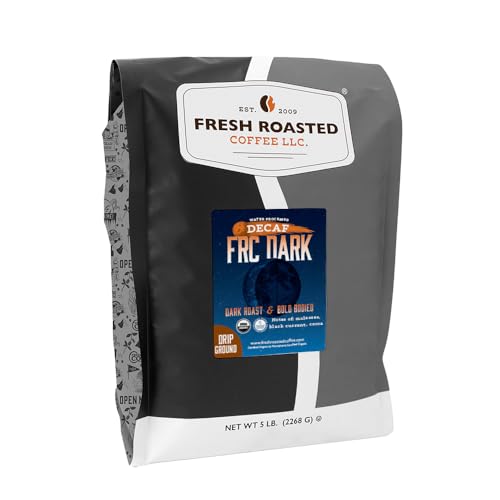 Image of Fresh Roasted Coffee, Organic FRC Dark Water-Processed Decaf Drip Ground Coffee, Dark Roast, USDA Organic, Kosher, 5 lb (80 oz)