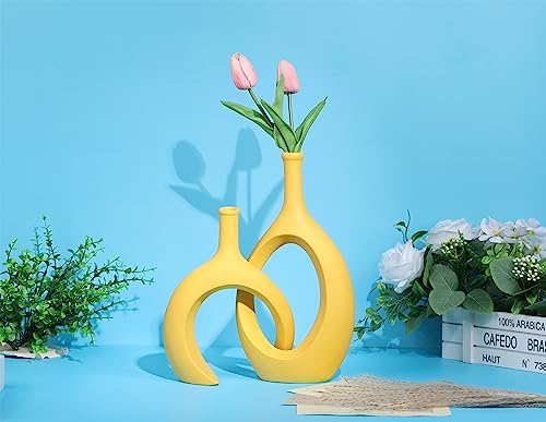 Vase en céramique jaune moutarde rond : objet déco bohème moderne salon