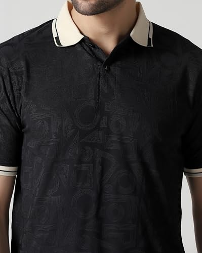 Image of TOPLOT Men's Premium Jacquard Polo T-Shirt | Geometric Textured Design | Contrast Collar & Cuffs | Soft Breathable | Perfect for Office & Casual Wear | Available in Pack of 2 (5281)