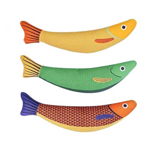 猫用ぬいぐるみ - キャットニップ入り ペット用フィッシュ 3個 ソフトエクササイズ クリンチャーサウンド付き,ペットの運動促進用 サウンド付き歯磨き機能 室内 屋外兼用