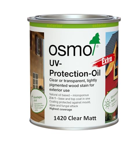 Osmo UV Protection Oil Extra for Exterior Wood, Clear Matt 1420 for Vertical Structures (Clear Matt, 0.75L) 1 Osmo UV Protection Oil Extra for Exterior Wood, Clear Matt 1420 for Vertical Structures (Clear Matt, 0.75L)