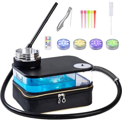 NBILIC Portable Hookah Set for Travel Portable Shisha Hookah Box Portatil with LED Lights & Accessories (Upgraded Black)