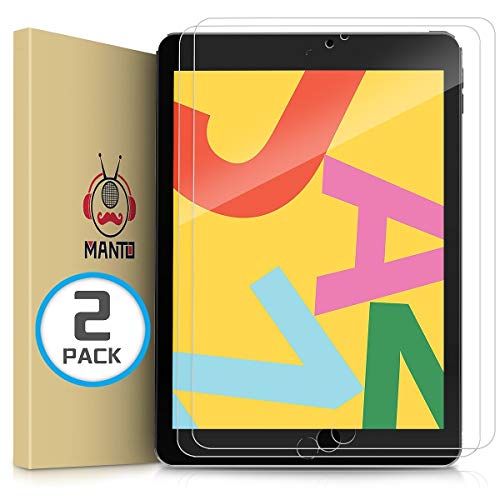 MANTO 2 Pack Screen Protector for iPad 8 7 10.2 inch (2020/2019 Model) 9H Hardness, Anti-Scratch, Anti-Bubble Premium Tempered Glass Film for iPad 8th/7th Generation