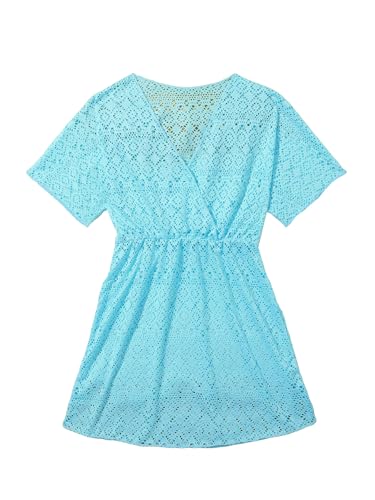 Image of SHENHE Girl's Chiffon V Neck Short Sleeve Drawstring Beach Dress Cover Up Kimono