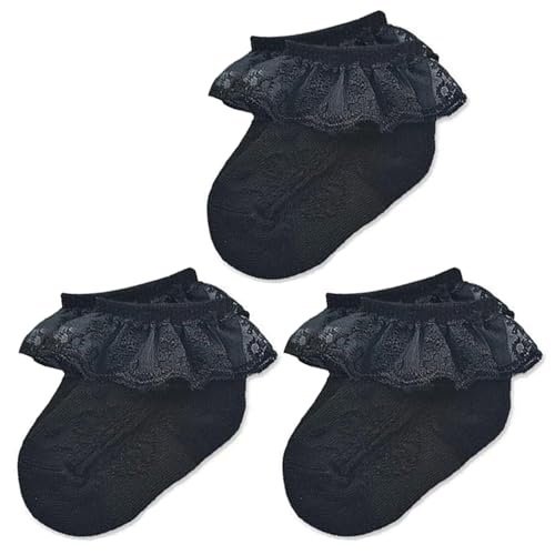 Image of Mini angel Baby Lace Socks Baby Girl Double/Eyelet Lace Ruffle Frilly Socks for Newborn Infant and toddlers Gift Set