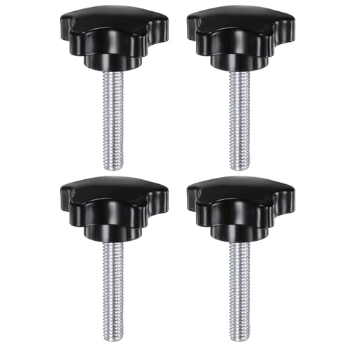 HARFINGTON 4pcs Star Clamping Knobs M8 x 40mm Metric Male Thread 39mm Large Plastic 5-Star Head Hand Tightening Thumb Screw Jig Knob Handle, Black